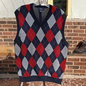 Brooks Brothers 346 Vintage 80's 100% Merino Wool VNeck Argyle Vest UNISEX SzL